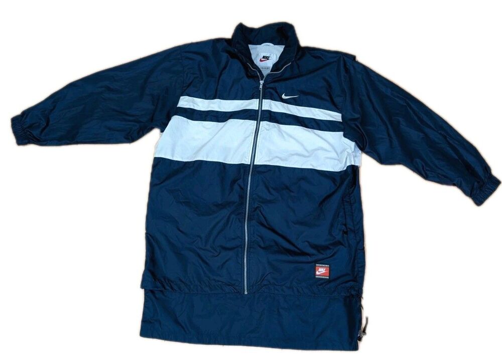 Vintage 90s NIKE Team Sports Windbreaker Parka Jacket Mens XL Long Big Logo EUC